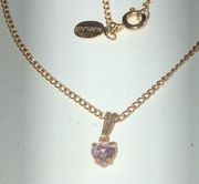 Park Lane Vintage Gold Tone Dainty Purple CZ Rhinestone Pendant Necklace