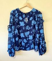 Sugar Lips Womens Blouse Size M Blue Boutique Floral Flowy Preppy NEW NWT