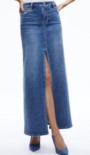 Alice and Olivia Rye Denim Maxi Skirt High Waisted Slit Brooklyn Blue Size 30