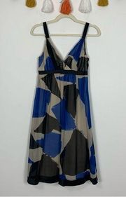 Sue Wong Silk Chiffon Dress Black Blue Abstract Pattern Size 4