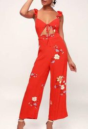 Capulet Annabel Red Floral Tie-Front Jumpsuit with Cut-Out Size Medium Romantic