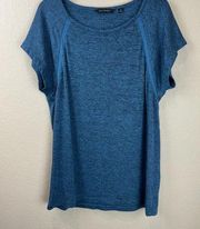 H by Halston Womens Pullover T-shirt Size XS Blue Black Blend Short Sleeve