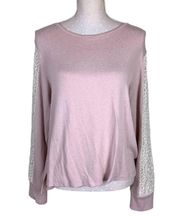 Flora Nikrooz Light Pink Brushed Knit Cream Lace Sleeve Details Top