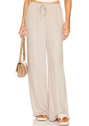 Bobi High Waist Pant Tan SMALL Wide Leg Long Slouchy Beach Resort 28x35