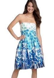 Calvin Klein blue watercolor strapless fit & flare dress Womens size 12 nwt A37