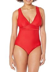 Tommy Hilfiger Red Scarlett Deep V One Piece Swimsuit NWT 16