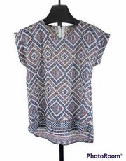 Pink Republic Rust Diamond Boarder Print Blouse Women's Size XS