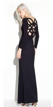 Chiara Boni Tegan Cage Back Mermaid Long Sleeve Gown Maxi Dress Black