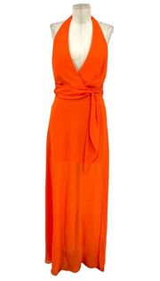 NBD Victoria Halter Chiffon Gown in Tangerine Orange Size Medium