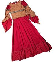 Handmade Red Orange Cotton Medieval Renaissance Faire 2 Pc Vest Dress XS 2