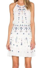 NWT Revolve Parker Dress White Red Blue Embroidered Halter Stretch Waist Mini M