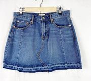 UMGEE Denim Mini Skirt with Raw Hem in Size 30