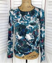 Simply Vera Vera Wang Watercolor Twist Front Shirt Teal Green Small