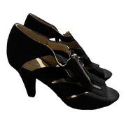 Lane Bryant Karol Black Fabric Front Zipper Dressy High Heels Size 8