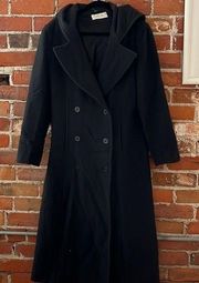 VTG SANDRO double-breasted 100% wool grey hooded full-length coat, size 10