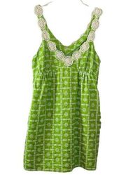 Tibi Green Eyelet Embroidered Crochet Design Dress Size 4