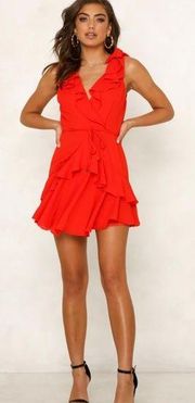 NWOT Saints + Secrets Red Ruffle Sleeveless
Mini Dress Womens Size Small