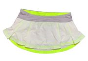 Lululemon Presta White Neon Gray/Silver Unlined Skirt Run Cycling Tennis Size 8