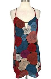Socialite Floral Strappy Keyhole Sheath Dress Red Blue Size Small