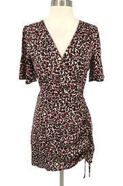 Sanctuary Wild One Cinch Ruched Animal Print Mini Dress Red Black Size 2 NWT