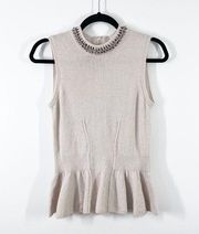 Rebecca Taylor embellished collar sleeveless peplum sweater wool & alpaca blend