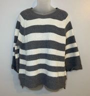 Excellence Gray and White Striped Chunky Knit Sweater Size Medium