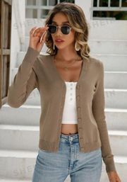 LUNE Solid Button Front Cardigan - Olive Green