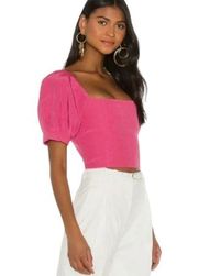 NWT Alice + Olivia Joslyn Puff Sleeve Cropped Blouse in Wild Pink