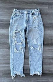 American Eagle Mom Jeans Size 6 Destroyed Acid Wash