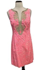 - Pink and Gold Emery Shift Dress