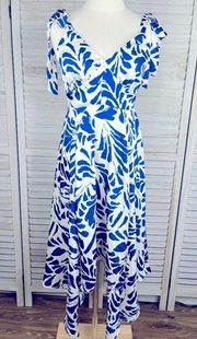 ALEXIS (for Target) Blue/White Botanical Tie Strap Sundress Asymmetrical Hem-S