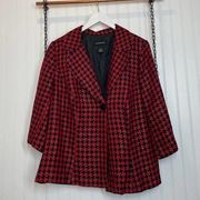 Lane Bryant  Jacket Red & Black Houndstooth Plaid 3/4 Sleeve Plus Size 22