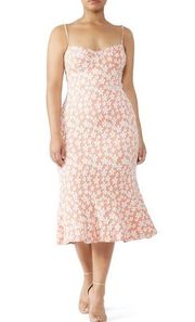 Hutch Jolie Floral Dress Peach Flower Midi Dress Wedding Guest Size 12 Stretch