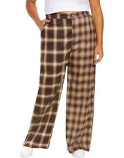 New BP Clothing Ombre Mix Plaid High Rise Wide Leg Trousers Brown 1X