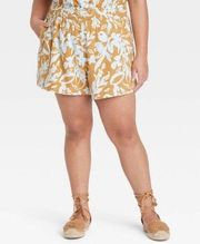 Ava & Viv Women’s Gold Blue Floral Linen Blend Shorts Size 2X New With Tags