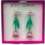 Betsey Johnson Tulip Drop Earrings Pink Purple Green