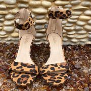 Bella Marie Leopard Suede Print Open Toe High Heels. Size 7. Ankle Strap. EUC!