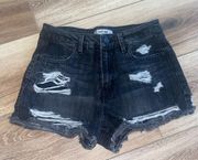 Black Ripped Denim Shorts