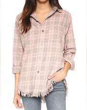 Current Elliott The Prep School Shirt Pink Tinsel Plaid Frayed Size small