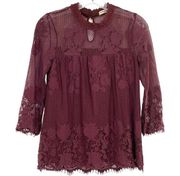 Chance Or Fate Women’s Maroon Lace High Neck Blouse Top Victorian Vamp