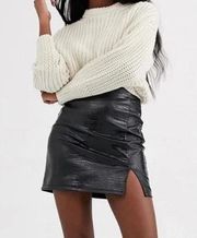 Topshop Croc Embossed Faux Leather Mini Skirt Black 8