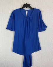 Women's Short Sleeve Sheer Blue Blouse with Tie Size XXL