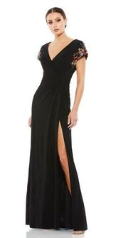 MAC DUGGAL EMBELLISHED SLEEVE JERSEY WRAP GOWN size 6 (S)