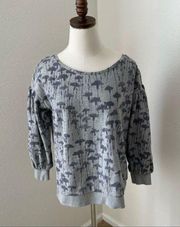 Lou & Grey Floral Puff Sleeve‎ Sweatshirt Womens Medium Gray Drop Down Shoulder