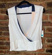 NWT Symphony + Note White Color Block Surplice Sleeveless Blouse Size Small