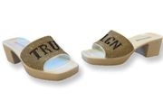 True Religion Logo White Avah Bling Slide Chunky Sandals Size 6