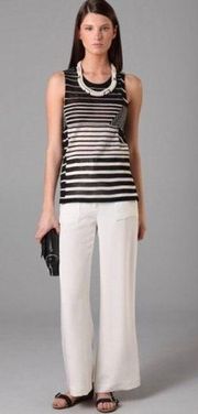 3.1 Phillip Lim Tank M Asymmetrical Striped Tie Back Wool Luxury Sheer