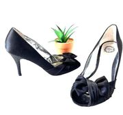 I.MILLER Satin Peep-Toe Heel Womens Shoes Size 8.5M Black Bow Stiletto Formal