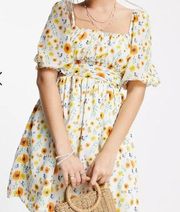 ASOS DESIGN Belted Mini Dress in White and Yellow Botanical Floral