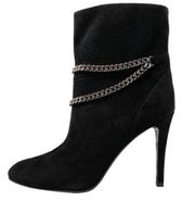 Saint Laurent Black Suede Debbie 100 Silver Chain Round Toe Ankle Boots